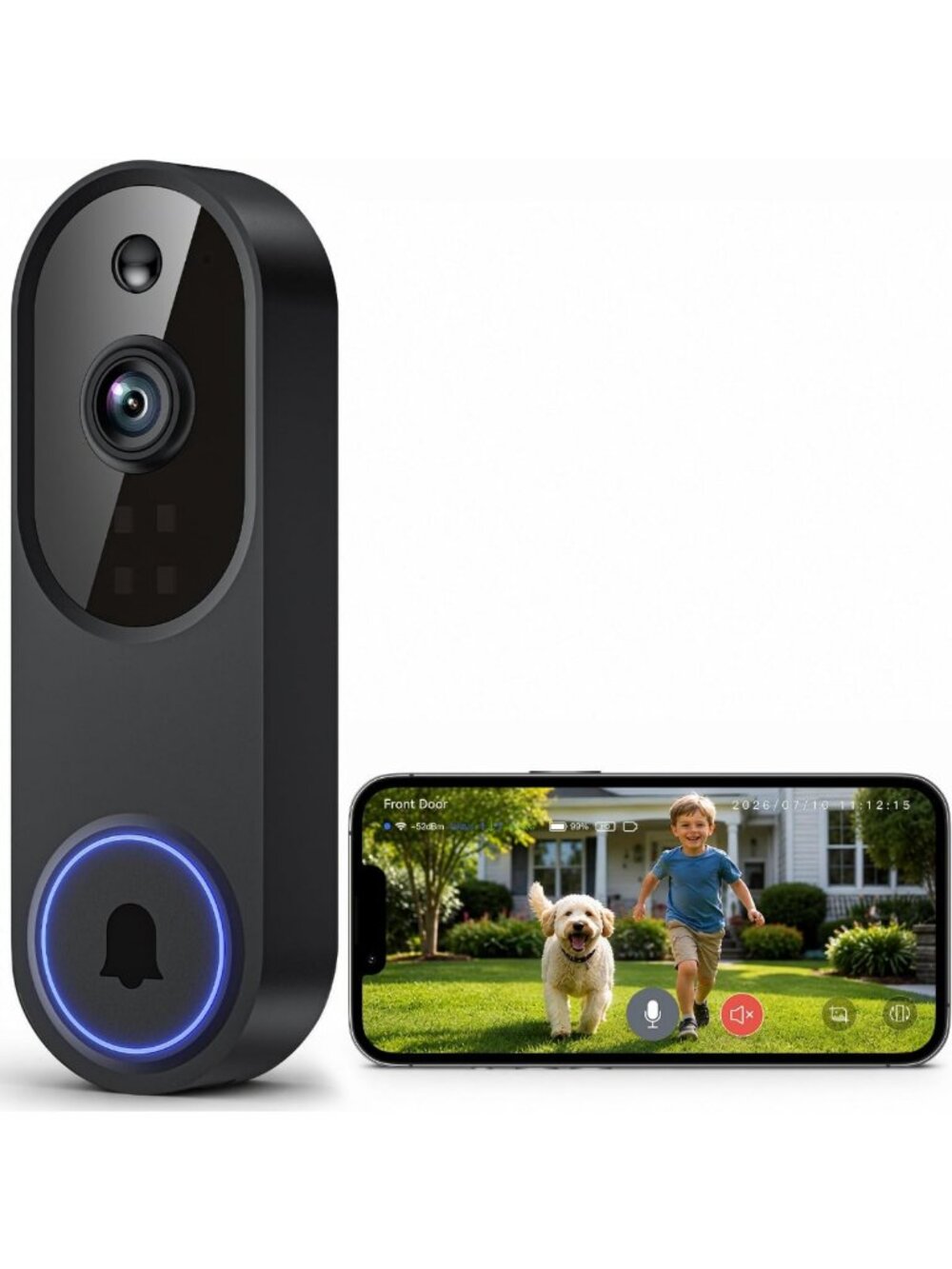 Wireless Video Doorbell Camera - 1080p HD, Battery-Powered, AI Motion Detection